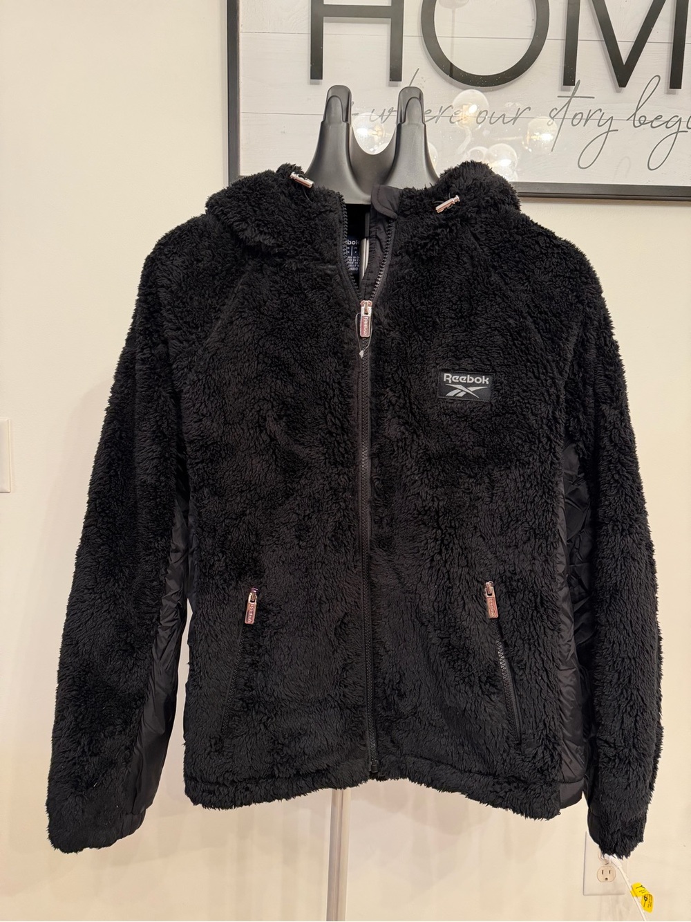 Reebok Women's Black Hooded Full Zip Fleece Jacket w/ Pockets Size S